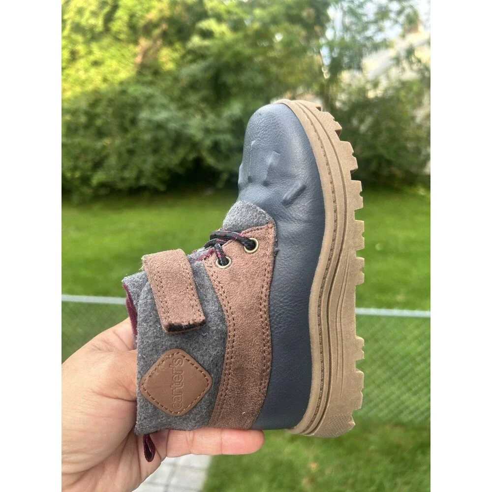 Carter's Kids US 10M EU 27 Gray Brown Blue Ankle Boots Hook & Loop